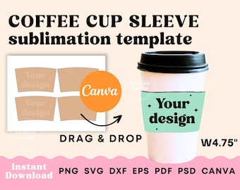 Plantilla de manga de taza de café, plantilla de sublimación de manga de taza, plantilla SVG Canva de manga de taza, boda de mangas de taza de café, aislante de manga de taza