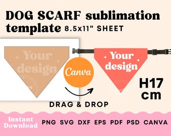 Sublimazione della bandana per cani, modello bandana per cani SVG, modello canva personalizzato sciarpa per cani, sublimazione della bandana per animali domestici da 17 cm Download immediato