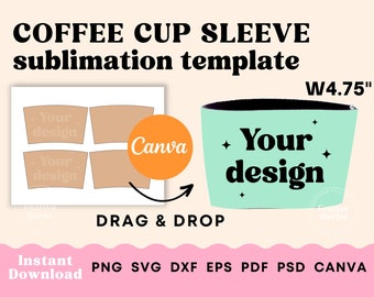 Koffiekopje mouw sjabloon, Cup mouw SVG Canva sjabloon, Cup mouw sublimatie sjabloon, Koffie kopje mouw houder Cup mouw isolator