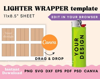 Lighter label Template, Lighter wrapper Template, Lighters template, Lighter Sublimation Template, SVG, Canva template, Custom lighter