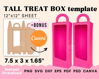 Tall box template, Tall box svg Treat box template for kids birthday, Doll box digital template for party favor, Gift box svg Tall gable box