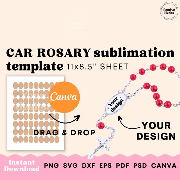 Rosary sublimation template, Rosary template, Rosary picture frame template canva, Instant download car rosary template