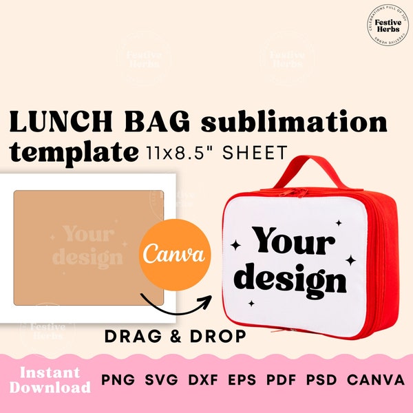 Lunch bag template, Kids Lunch bag sublimation template, Lunch tote SVG canva template for sublimation, Lunch bag template download