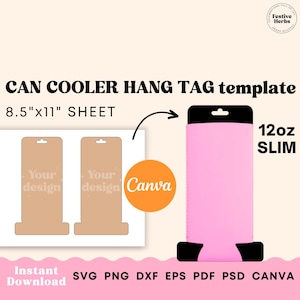 12oz SLIM can cooler Hang Tag Template, Beer Cooler tag Template, Can sleeve display Custom branded hang tag, Canva template Hang Tag SVG
