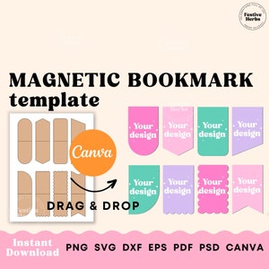 Magnetic bookmark svg, Magnetic bookmark Template, Page holder SVG, Printable Bookmark Canva template Instant download