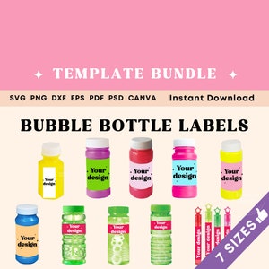 Bubble bottle Label Template BUNDLE, Party favor templates Canva, Kids party favor personalized stickers labels, Bubble bottle Label SVG
