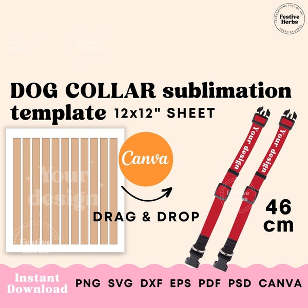 Dog collar template, Dog collar sublimation template, Dog bandana sublimation canva template, Instand download, Dog tag svg