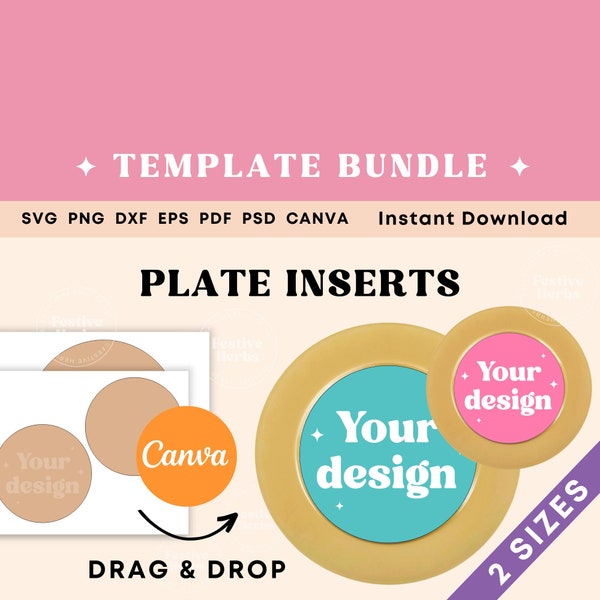 Plate charger template, Plate insert template 8inch and 5 inch, Plate charger insert canva template, Custom plate charger printable