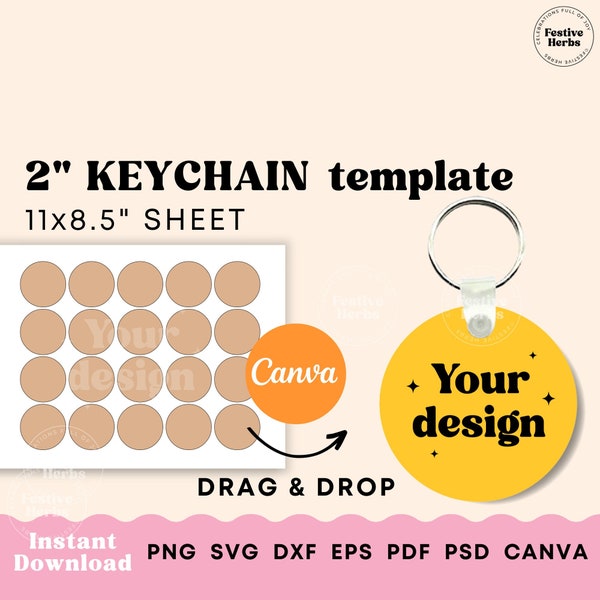 Circle Keychain Template, 2 inch Keychain sublimation template Circle keychain svg, Keychain templates for sublimation Canva template