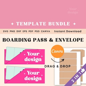 Boarding Pass Vorlage, Event-ticket Vorlage BUNDLE, Bording Pass Einladung Vorlage Canva, Umschlag Vorlage Printable Sofortiger Download