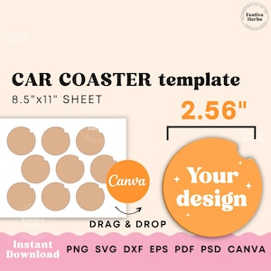 2.56 Car coaster template, Car cup coaster SVG, Car coaster sublimation template Canva, PNG Printable template for custom cup coaster