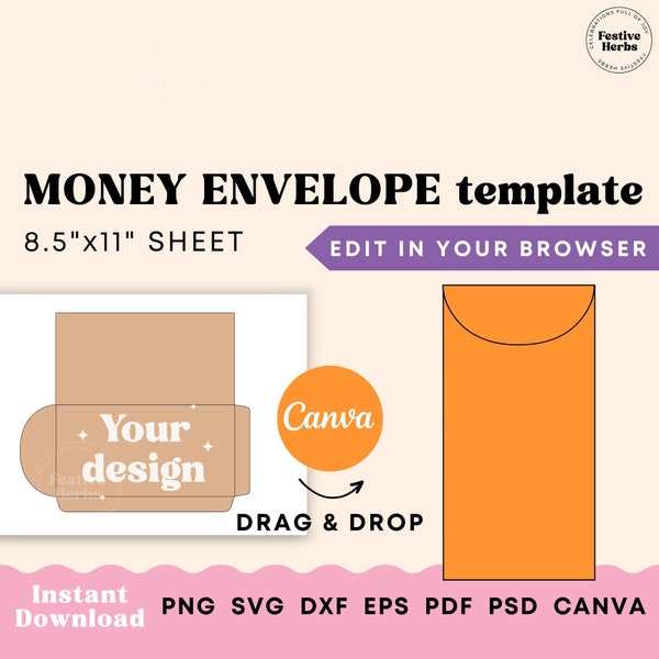 Money Holder, Money Envelope Template, Money envelope SVG, Budget envelope, template Canva, Envelope template Cricut, Envelope template svg