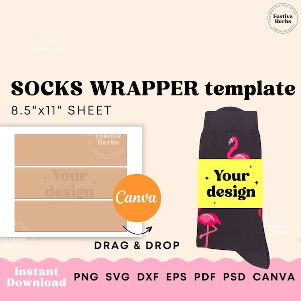 Sock Tag template, Sock label template, Sock Wrapper Template SVG, Socks Blank Label Party Favor, Wedding socks label Canva