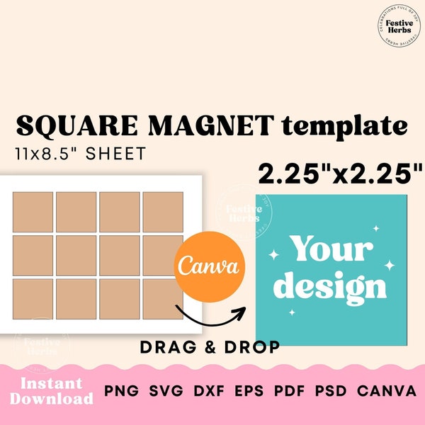 Square Template 2.25 inch, Square sticker template, Square Label Templates, Magnet template, Square SVG Sublimation template Canva