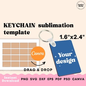 Keychain template for sublimation, Rectangle keychain Svg Png, Sublimation template canva, Keychain personalized custom download