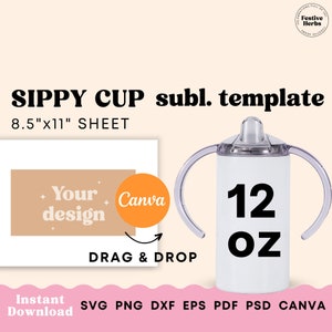 Sippy cup template, 12oz Sippy Cup Sublimation template, 12 oz sippy cup wrap template SVG, Canva template Sippy cup Instant download