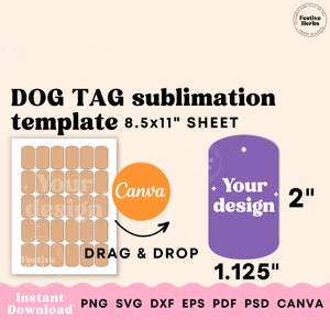 Dog tag template, Dog tag svg, Dog tag sublimation template, Personalized pet ID bone tag Canva template sublimation 2 inch Dog tag