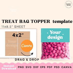 Treat Bag Topper Template, Treat Bag Topper back to school, Bridal shower treat bag topper labels, Personalized tags Canva Instant download
