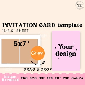 Modelo de cartão de convite, download digital SVG de cartão de convite de 5 x 7 polegadas, modelo de cartão de agradecimento para impressão, modelo de cartão postal Canva