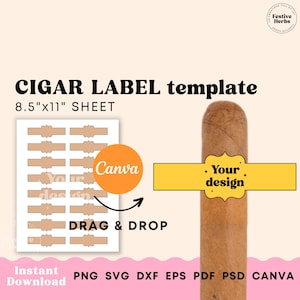 Cigar Wrapper Template, Cigar Label Template, Cigar Wrapper SVG, Father’s day gift digital, Cigar label template canva