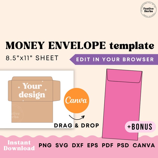 Money Envelope Template, Money Holder, Money envelope SVG, Budget envelope, template Canva, Envelope template Cricut, Envelope template svg