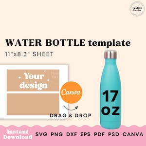 17oz Water bottle template, 500ml water bottle sublimation template, Bottle sublimation svg for cricut, Canva template for sublimation wrap