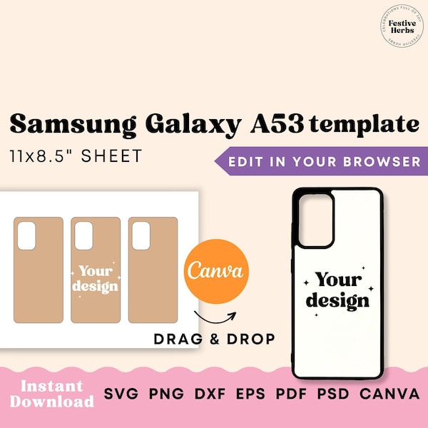 Phone Case Template, Samsung A53 phone case template for sublimation, Samsung sublimation template, Samsung template, Samsung A53 case SVG