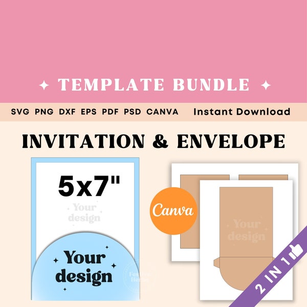 Single Pocket Invitation template, 5x7 inch Pocket Wedding invitation template, Pocket envelope template, SVG Invitation holder on one side