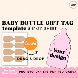 Baby Gift Tag SVG, Gift tag template Baby Shower gift tags printable editable Canva, Baby Bodysuit cutout, Baby shower tags download