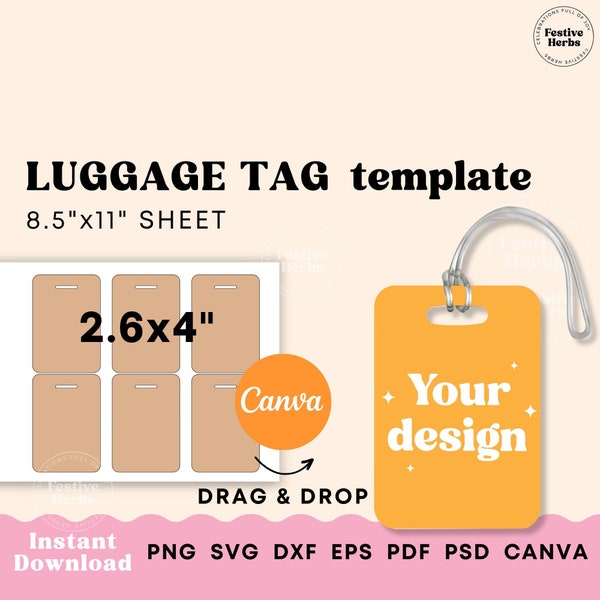 Luggage Tag Template, Luggage tag sublimation template Canva, SVG, PNG template for personalized luggage tag