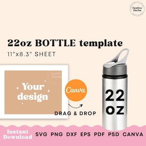 22oz Water bottle template, Sublimation template for 660ml Water bottle with holder, 22oz sublimation template, Bottle sublimation svg png
