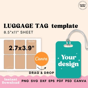 Luggage Tag Template, Luggage tag sublimation template Canva, SVG, PNG template for personalized luggage tag
