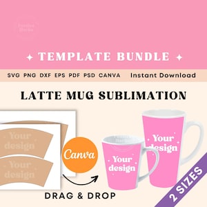 Latte Mug Template BUNDLE, Latte mug Sublimation Template, Mug template Canva, SVG, Mug template sublimation Instant download