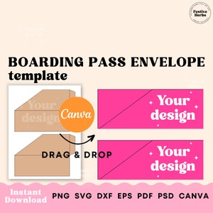 Bordkarte Umschlag Vorlage, Bordkarte Einladung Umschlag Vorlage Canva, Printable Instant Download