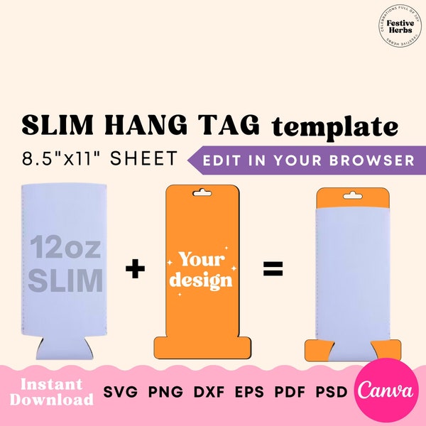 Hang Tag template, 12oz SLIM Can Cooler hang tag template, Beer Cooler tag Template, Can sleeve display Custom branded hang tag Canva, SVG