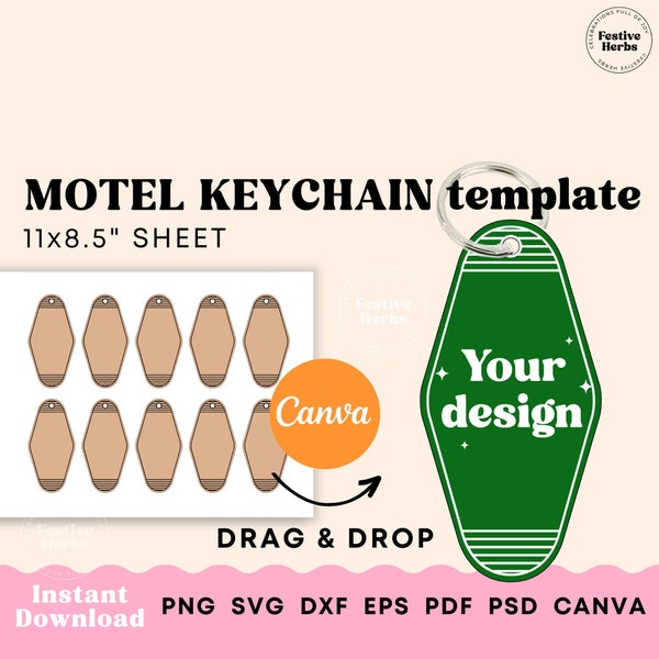Motel Keychain Template, Motel key SVG cut file, Sublimation template for motel keychain PNG, Custom keychain Download