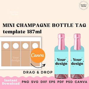 Modèle d&#39;étiquettes de bouteille de champagne mini, modèle d&#39;étiquette de mini champagne, modèle d&#39;étiquette de cadeau de vin canva, étiquettes de mini champagne svg modèle d&#39;étiquette de bouteille
