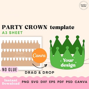 Modelo de coroa infantil, coroa SVG, modelo de chapéu de festa, modelo de coroa para impressão, coroa real svg, modelo de chapéu de aniversário, download de chapéu de festa
