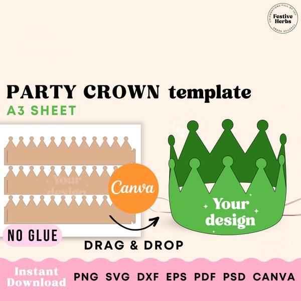 Kids crown template, Crown SVG, Party hat template, Crown template printable, Crown royal svg, Birthday hat template, Party hat download