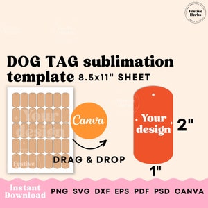 Dog tag template, Dog tag svg, Dog tag sublimation template, Personalized pet ID bone tag Canva template for sublimation 1 inch Dog tag