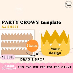 Kids crown template, Crown SVG, Party hat template, Crown template printable, Crown royal svg, Birthday hat template, Party hat download