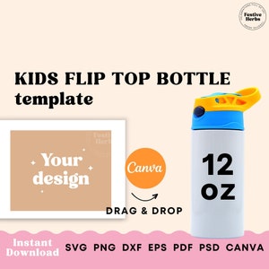Kids tumbler template, Flip top tumbler sublimation template, 12oz flip top tumbler wrap png, svg, Flip top water bottle, Sippy cup template