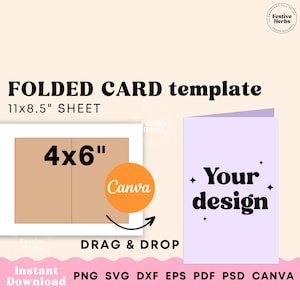 Folded card template, 4x6 inch Invitation Card template, Folded cards printable Canva template, Note card template instant download