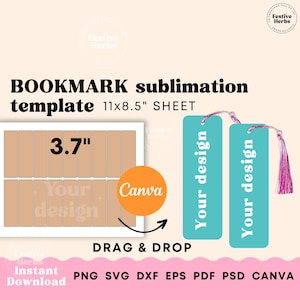 Bookmark Template, Bookmark sublimation template, Printable Bookmark personalized, Bookmark SVG Canva template Instant download