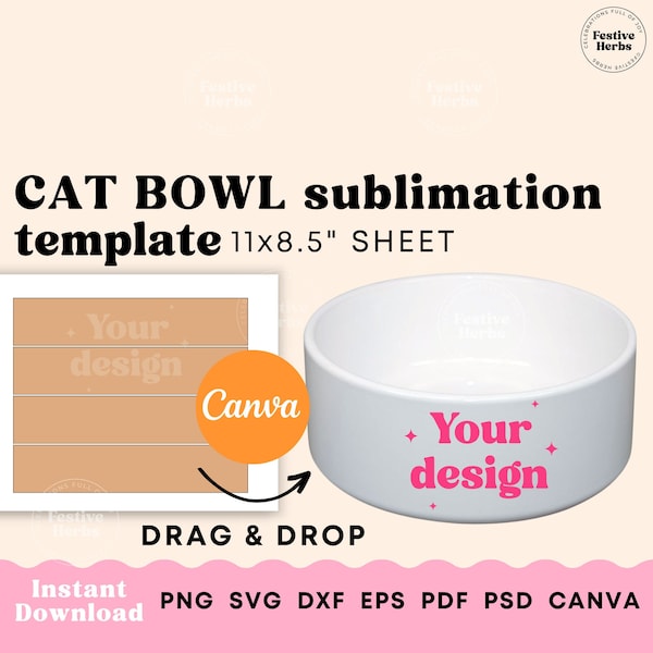 Cat bowl template, Ceramic Dog Food Bowl sublimation template, Pet bowl template, Puppy bowl sublimation, Cat bowl sublimation