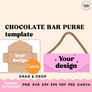 Chocolate Bar Purse Template, Chocolate Wrapper template Party favor, Candy bar labels, Chocolate bar personalized template canva