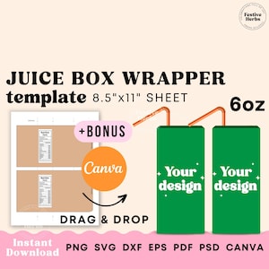 Juice box wrapper sjabloon, 6oz Juice box sjabloon canva, Kids Party gunst sjabloon, Juice box sticker SVG labelsjabloon Instant download