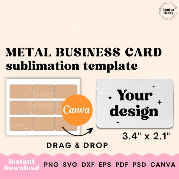 Metal Business Card Sublimation template, Business Card Template Canva, Business card SVG, Label template Instant download