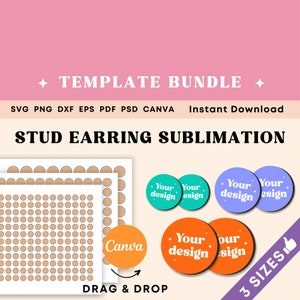 Earring sublimation template, Stud earring template BUNDLE, Stud earring SVG, Stud earring sublimation, Earring shape file, Canva template