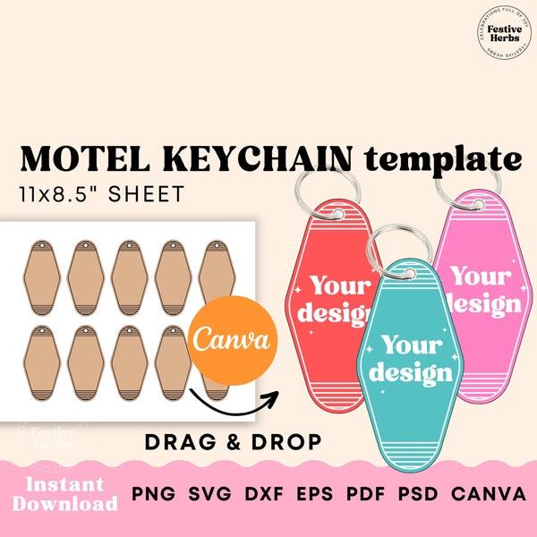 Motel Keychain Template, Motel key SVG cut file, Sublimation template for motel keychain PNG, Custom keychain Instant Download